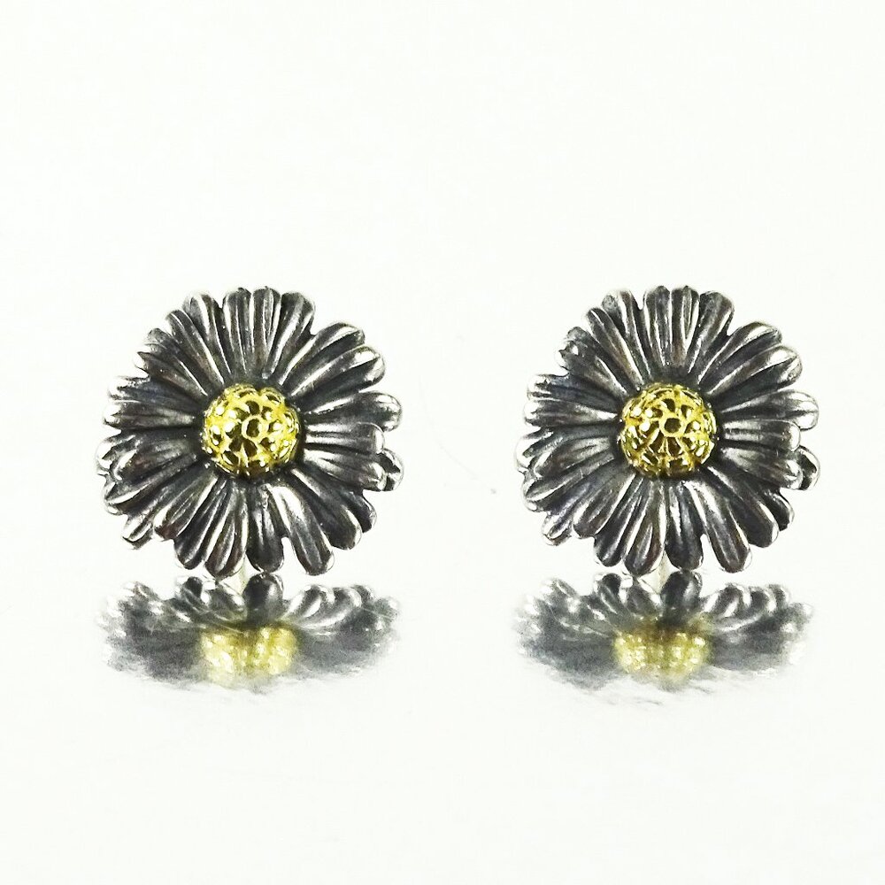 LAGOS HTF Daisy Collection Sterling Silver 750K Yellow Gold  Stud Earrings